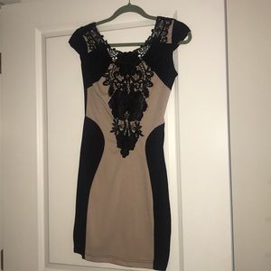 Fitted Black and Tan cocktail dress